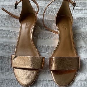Jcrew metallic bronze open toe low wedges almost flat comfort sole narrow foot